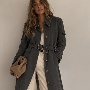 Vintage Inspired Belted Utility Trench Coat Military Style Women’s Button Front
